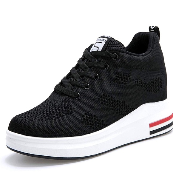 Black Knit Platform Hidden Wedges Sneaker - Picture 4 of 7